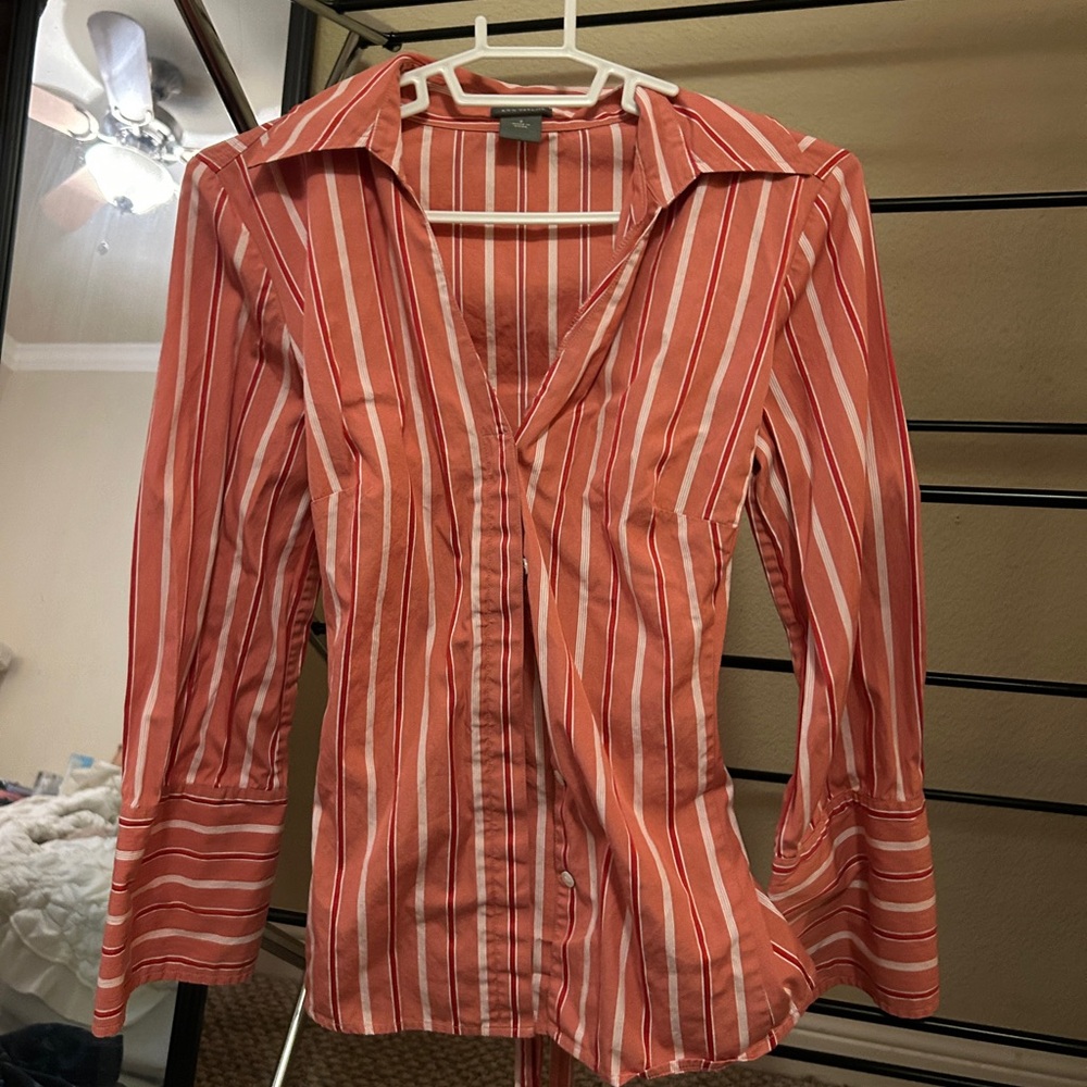 Ann Taylor Striped Button-Up